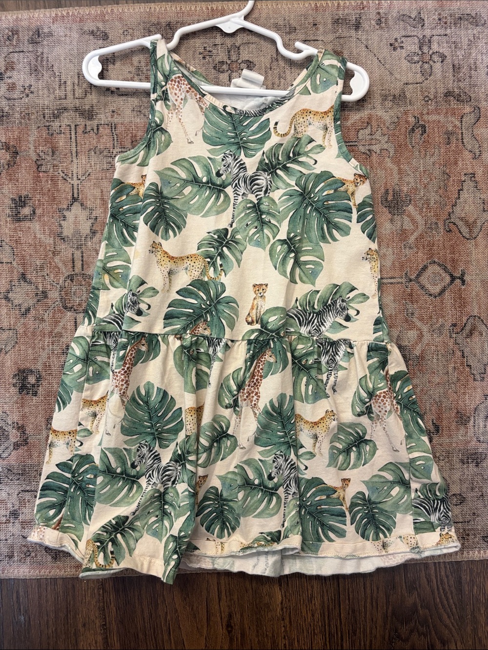 H&M Cream Dress with Green Tropical Leaf & Safari Print
